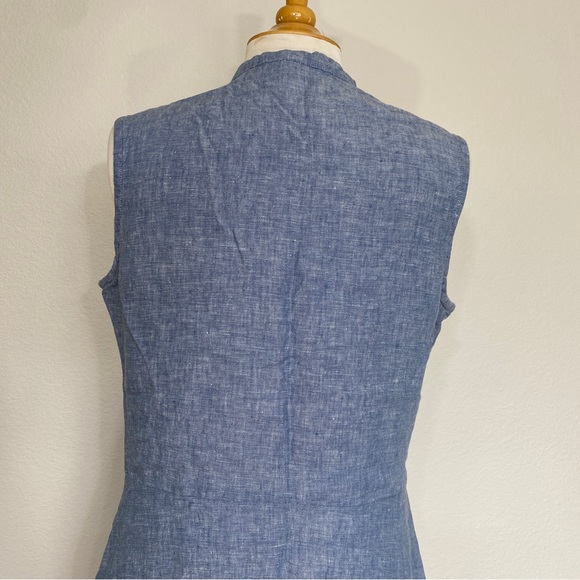 Bryn Walker Blue Chambray 100% Linen Sleeveless Button Tunic Blouse Size Medium - Picture 7 of 15